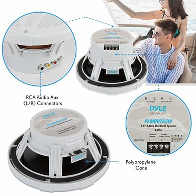 Pyle 6.5'' Bluetooth Marine Speakers, 2-Way Coaxial Amplified System (PLMRBT65W) - Waterproof