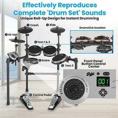 Pyle Compact Roll-Up Electronic Drum Kit with MIDI & Foot Pedals - PTEDK86