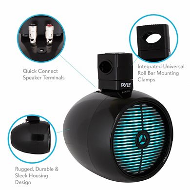Pyle 8.0'' Waterproof Rated Marine Tower Speakers with LED Lights (PLMRWB858LE) - Black