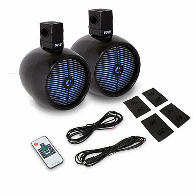 Pyle 8.0'' Waterproof Rated Marine Tower Speakers with LED Lights (PLMRWB858LE) - Black