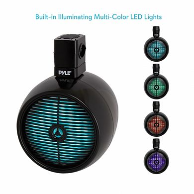 Pyle 8.0'' Waterproof Rated Marine Tower Speakers with LED Lights (PLMRWB858LE) - Black