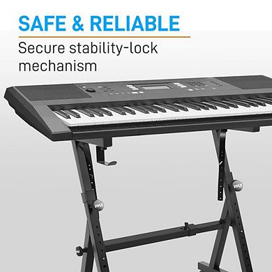 Pyle Heavy-Duty Z-Style Keyboard Stand, Adjustable Height/Width, Locking Wheels, Portable