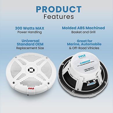 Pyle 6.5'' Waterproof Marine Speakers 600W Coaxial 2-Way Stereo (PLMR652W) - White