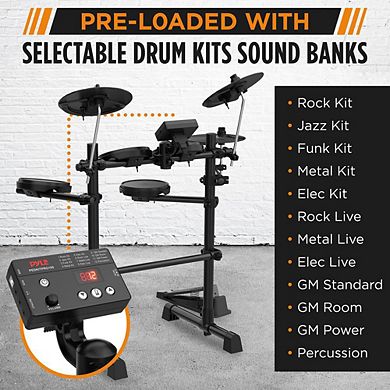 Pyle Compact Roll-Up Electronic Drum Kit with MIDI Support (PEDKITPRO100) - Black
