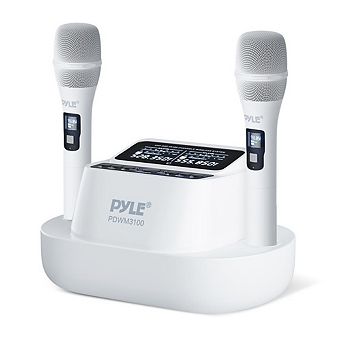 Pyle UHF Wireless Mics, 2x100 Channels, DSP, Infrared Sync, High-Fidelity for Karaoke