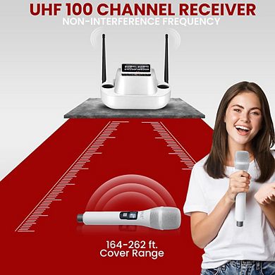 Pyle UHF Wireless Mics, 2x100 Channels, DSP, Infrared Sync, High-Fidelity for Karaoke