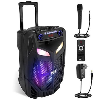 Pyle Portable Bluetooth PA Speaker System- 12” Bluetooth Speaker, FM Radio, Wireless microphone