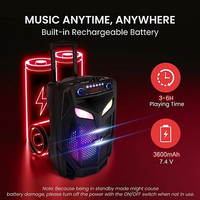 Pyle Portable Bluetooth PA Speaker System- 12” Bluetooth Speaker, FM Radio, Wireless microphone