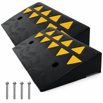 Pyle Vehicle Curb-Side Ramp Set - Heavy-Duty Rubber with Reflective Safety Color (PCRBDR45)