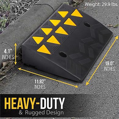 Pyle Vehicle Curb-Side Ramp Set - Heavy-Duty Rubber with Reflective Safety Color (PCRBDR45)