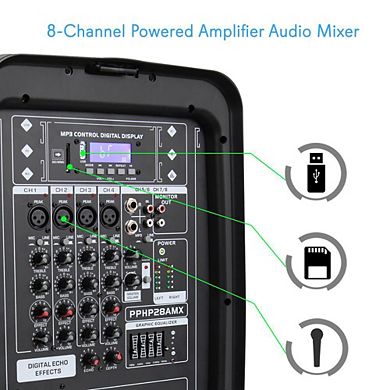 Pyle PA Speaker DJ Mixer Bundle - 300 W Portable Wireless Bluetooth Sound System Mixer, Microphone
