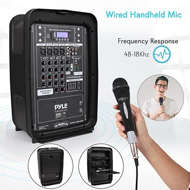 Pyle PA Speaker DJ Mixer Bundle - 300 W Portable Wireless Bluetooth Sound System Mixer, Microphone