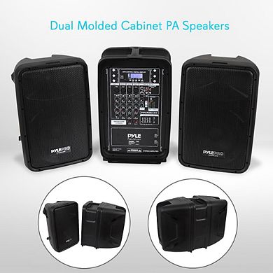 Pyle PA Speaker DJ Mixer Bundle - 300 W Portable Wireless Bluetooth Sound System Mixer, Microphone