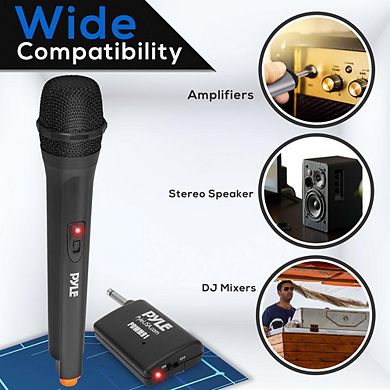 Pyle Portable VHF Wireless Microphone System, Handheld Dynamic Mic, Receiver, Karaoke