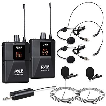 Pyle UHF Wireless Microphone System with Dual Headset & Lavalier Mics (PDWMU211) - Up to 160ft Range