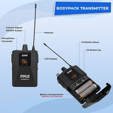 Pyle UHF Wireless Microphone System with Dual Headset & Lavalier Mics (PDWMU211) - Up to 160ft Range