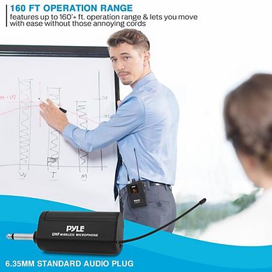 Pyle UHF Wireless Microphone System with Dual Headset & Lavalier Mics (PDWMU211) - Up to 160ft Range