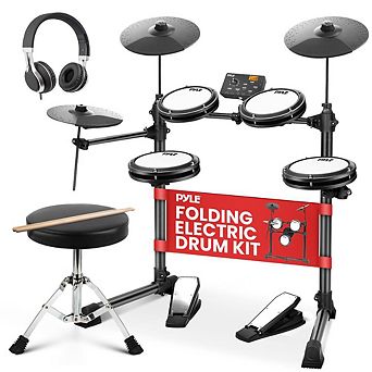 Pyle Electric Drum Set with MIDI Connection & Headphones (PEDKITPRO62) - Compact Design