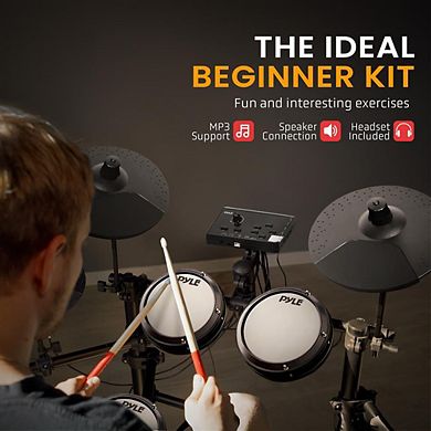 Pyle Electric Drum Set with MIDI Connection & Headphones (PEDKITPRO62) - Compact Design