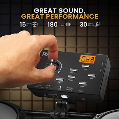 Pyle Electric Drum Set with MIDI Connection & Headphones (PEDKITPRO62) - Compact Design