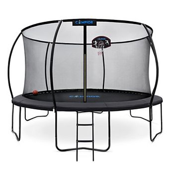 14ft Pumpkin Trampoline with Basketball Hoop, Inner Enclosure & Durable Design for Family Fun