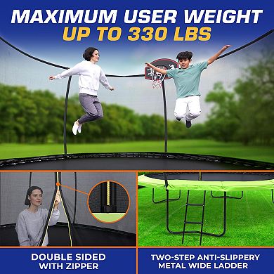 14ft Pumpkin Trampoline with Basketball Hoop, Inner Enclosure & Durable Design for Family Fun