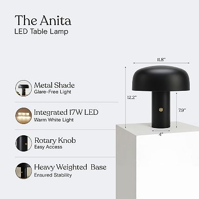 Anita 12" Modern and Elegant LED Table Lamp with Brass Rotary Knob