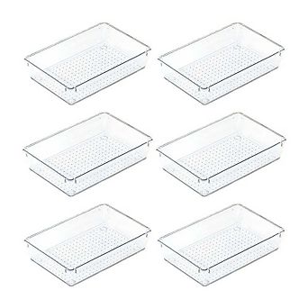 HOUSE DAY Clear Plastic Drawer Organizers with Non-Slip Silicone Base for Makeup & Bathroom 6 Pack