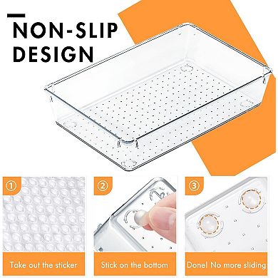 HOUSE DAY Clear Plastic Drawer Organizers with Non-Slip Silicone Base for Makeup & Bathroom 6 Pack