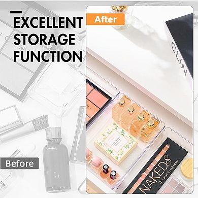 HOUSE DAY Clear Plastic Drawer Organizers with Non-Slip Silicone Base for Makeup & Bathroom 6 Pack