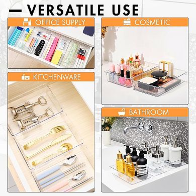 HOUSE DAY Clear Plastic Drawer Organizers with Non-Slip Silicone Base for Makeup & Bathroom 6 Pack
