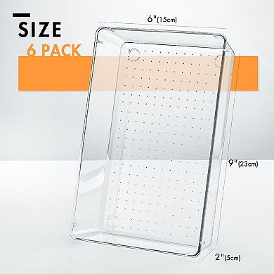 HOUSE DAY Clear Plastic Drawer Organizers with Non-Slip Silicone Base for Makeup & Bathroom 6 Pack
