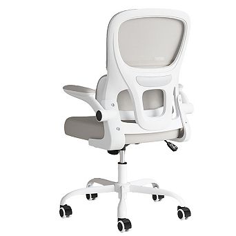 Mesh Ergonomic Office Chair with Lumbar Support Flip Armrest Rolling Wheels White and Khaki