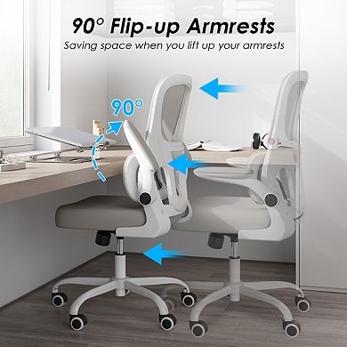 Mesh Ergonomic Office Chair with Lumbar Support Flip Armrest Rolling Wheels White and Khaki