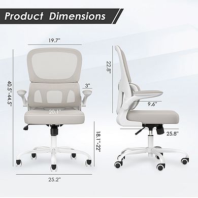 Mesh Ergonomic Office Chair with Lumbar Support Flip Armrest Rolling Wheels White and Khaki