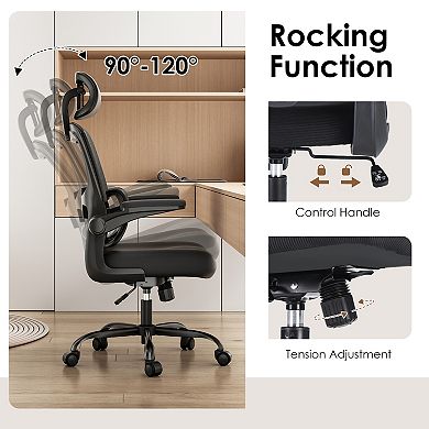 Ergonomic Office Chair High Back Desk Chair with Flip-Up Armrest and Adjustable Lumbar Support