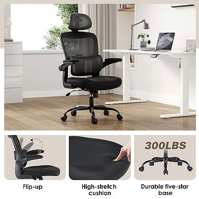 Ergonomic Office Chair High Back Desk Chair with Flip-Up Armrest and Adjustable Lumbar Support