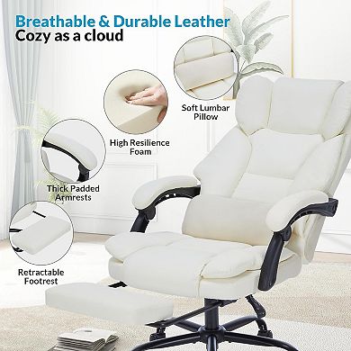 Executive Office Chair with Foot Rest Arms Reclining Computer Chair with Wheels and Lumbar Support