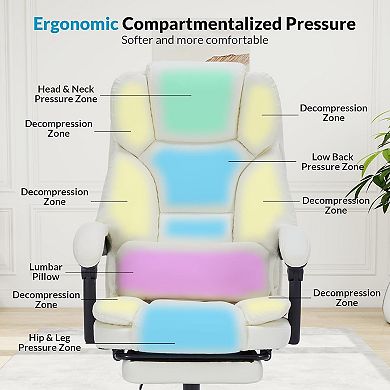 Executive Office Chair with Foot Rest Arms Reclining Computer Chair with Wheels and Lumbar Support