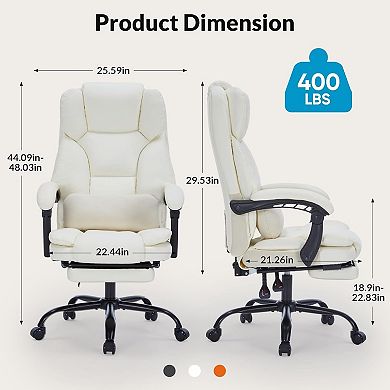 Executive Office Chair with Foot Rest Arms Reclining Computer Chair with Wheels and Lumbar Support