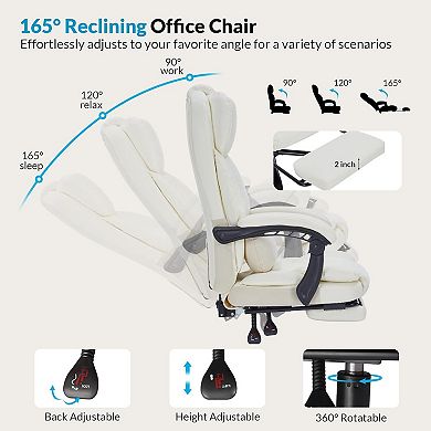 Executive Office Chair with Foot Rest Arms Reclining Computer Chair with Wheels and Lumbar Support
