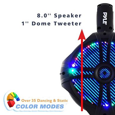Pyle 8'' Dual Marine Wakeboard Speakers with LED Lights (PLMRWB85LEB) - Black