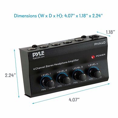 Pyle PHA40 4-Channel Stereo Headphone Amplifier with Volume Control - Compact