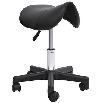 Rolling Saddle Stool Swivel Salon Chair Ergonomic Faux Leather Stool Adjustable Height Black
