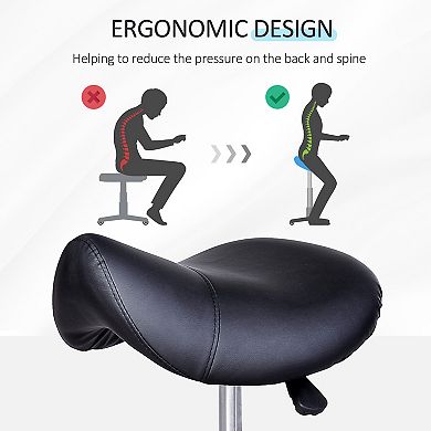 Rolling Saddle Stool Swivel Salon Chair Ergonomic Faux Leather Stool Adjustable Height Black