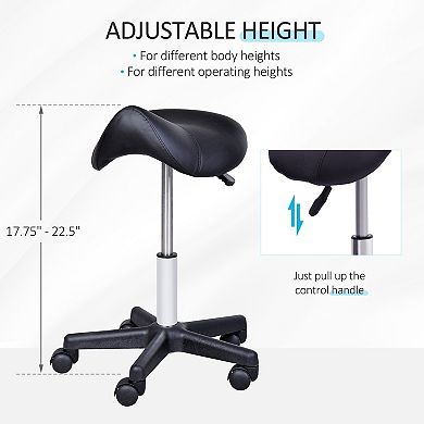 Rolling Saddle Stool Swivel Salon Chair Ergonomic Faux Leather Stool Adjustable Height Black