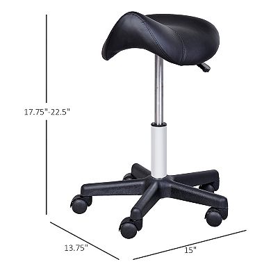 Rolling Saddle Stool Swivel Salon Chair Ergonomic Faux Leather Stool Adjustable Height Black