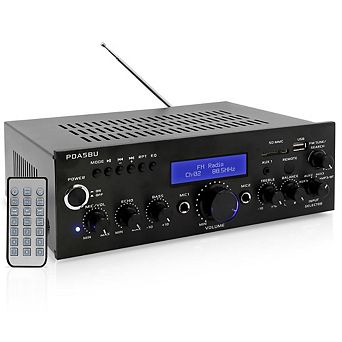 Pyle Wireless Bluetooth Power Amplifier, 200W Audio Stereo Receiver, AUX, FM, 2 Karaoke Mics