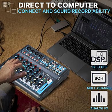 Pyle 8-Channel Professional Audio Mixer, Bluetooth, USB, MP3 Input, Phantom Power, DSP Processor