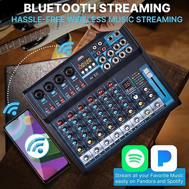 Pyle 8-Channel Professional Audio Mixer, Bluetooth, USB, MP3 Input, Phantom Power, DSP Processor